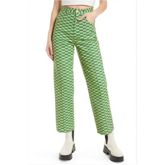 Lisa Says Gah Jeans Women 28 Robyn Wide Leg Vintage Rug Bocce Court Geometric - Picture 3 of 16